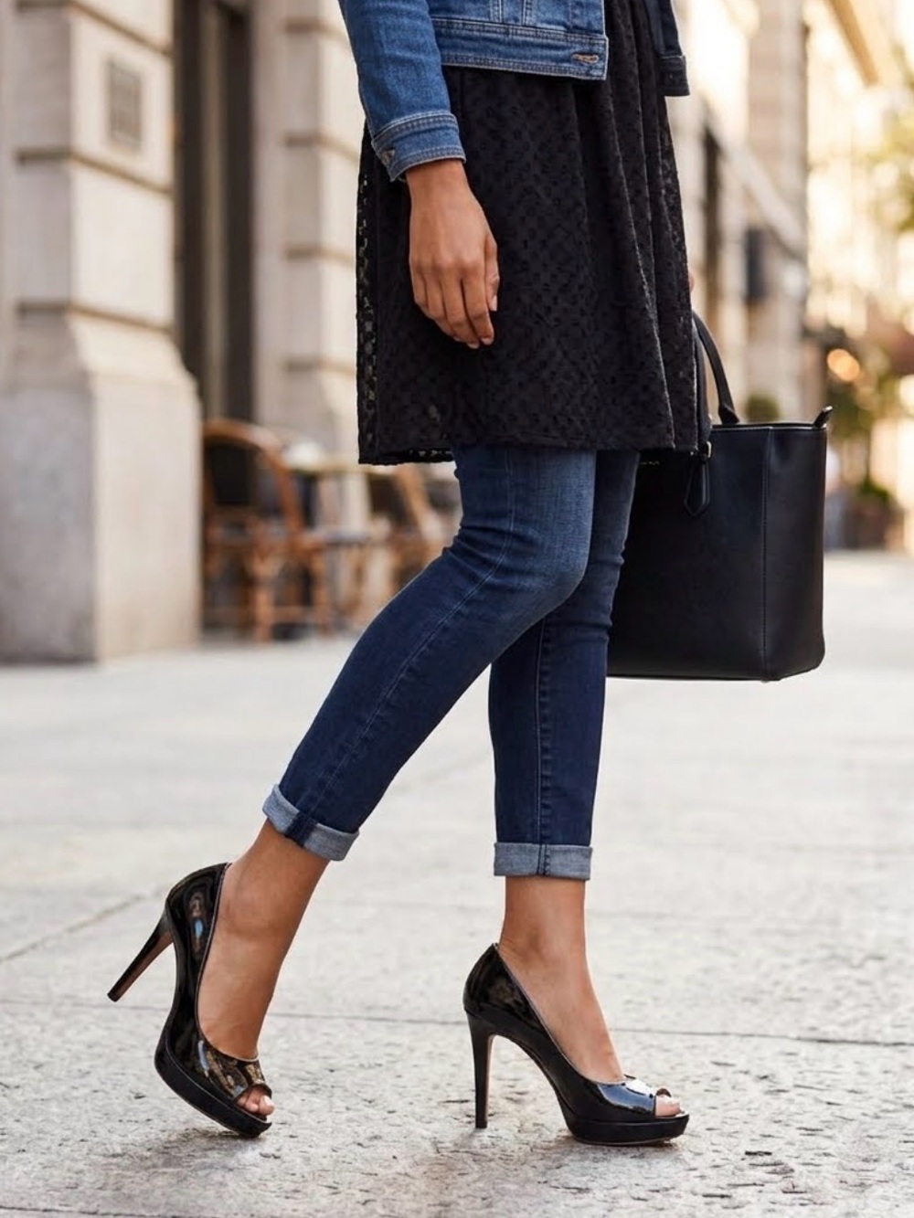 NEW! Jessica Simpson Black Patent Peep-Toe Stiletto Pumps | Size 8